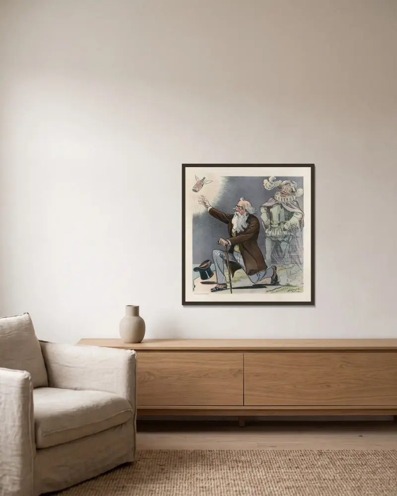 Die endlose Suche von Louis Dalrymple gerahmt an einer Wand
