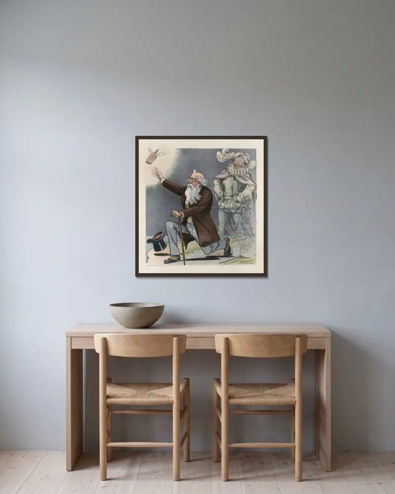Die endlose Suche von Louis Dalrymple gerahmt an einer Wand