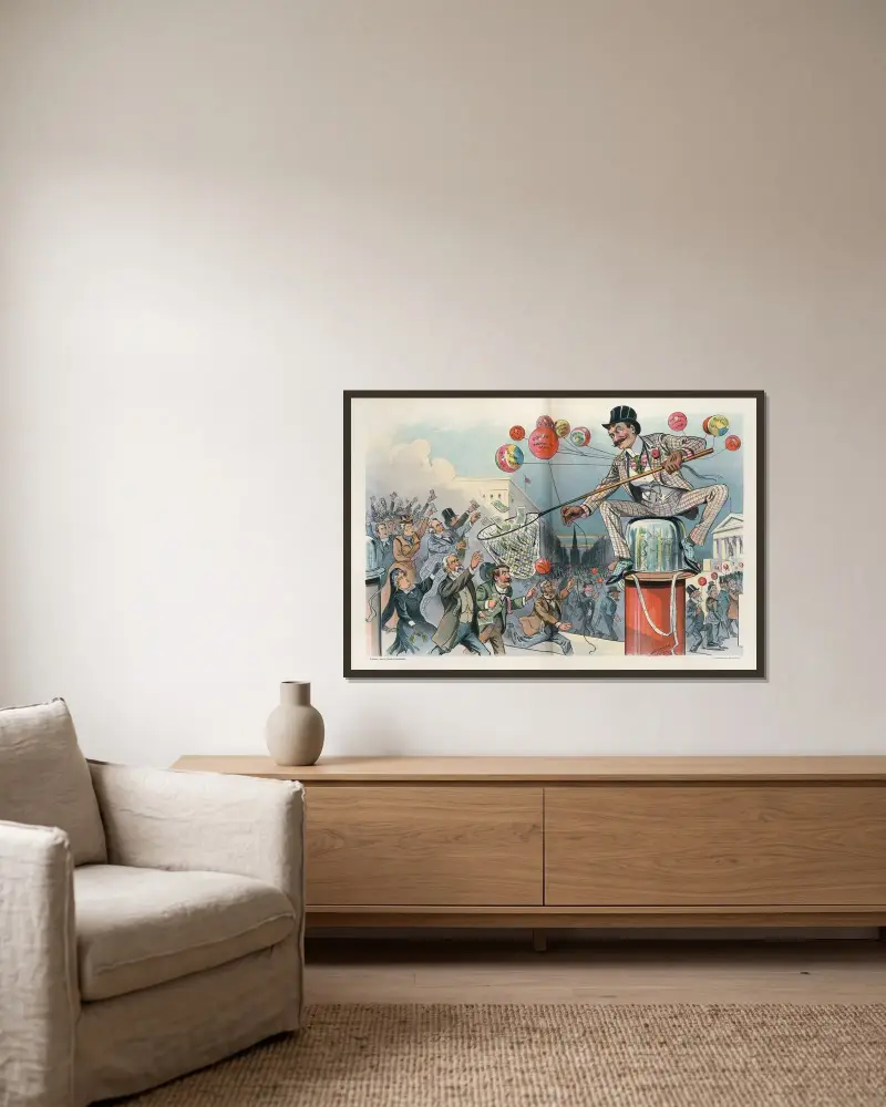 Der Narr und sein Geld von Louis Dalrymple gerahmt an einer Wand