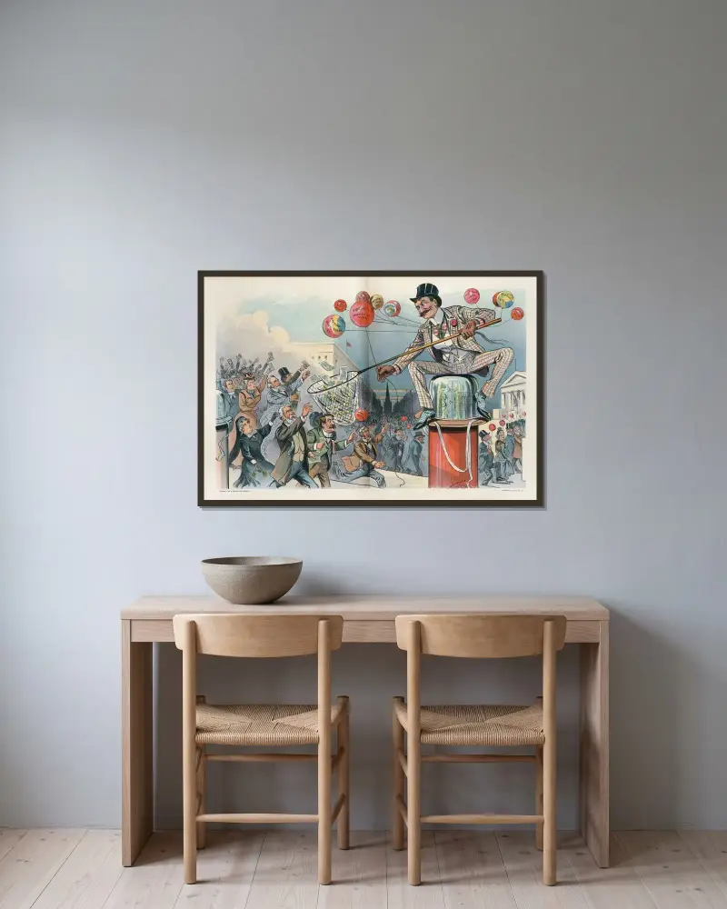 Der Narr und sein Geld von Louis Dalrymple gerahmt an einer Wand