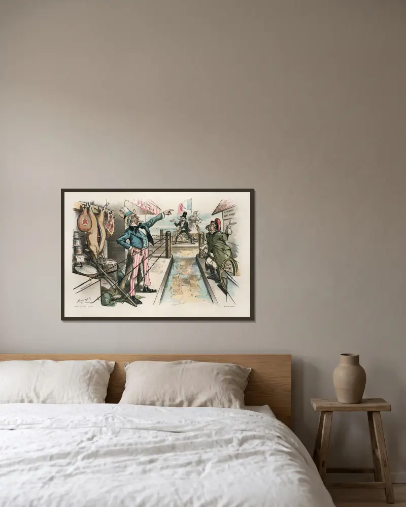 Das große alte Spiel von Wie du mir, so ich dir von Louis Dalrymple gerahmt an einer Wand