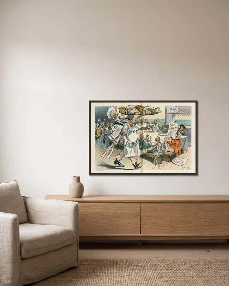 Das beliebteste Restaurant der Welt von Louis Dalrymple gerahmt an einer Wand