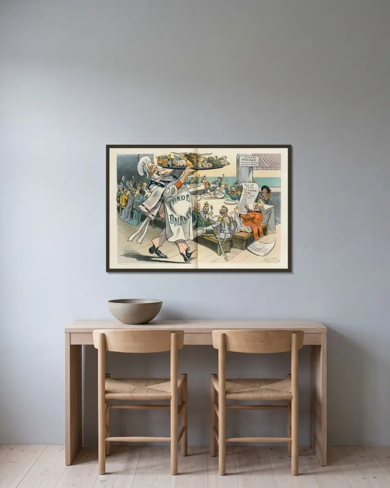 Das beliebteste Restaurant der Welt von Louis Dalrymple gerahmt an einer Wand