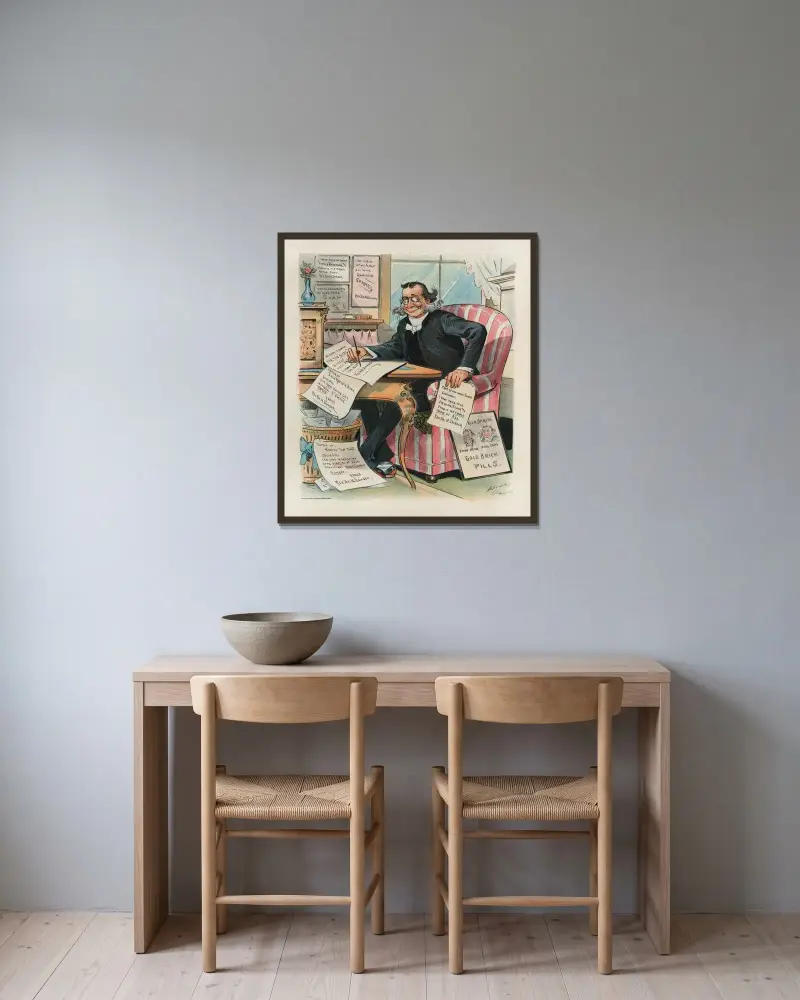 Das neue Arbeitsfeld des modernen Geistlichen von Louis Dalrymple gerahmt an einer Wand