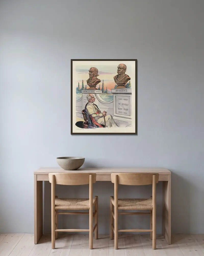 Die drei „alten Staatsmänner“ von Louis Dalrymple gerahmt an einer Wand