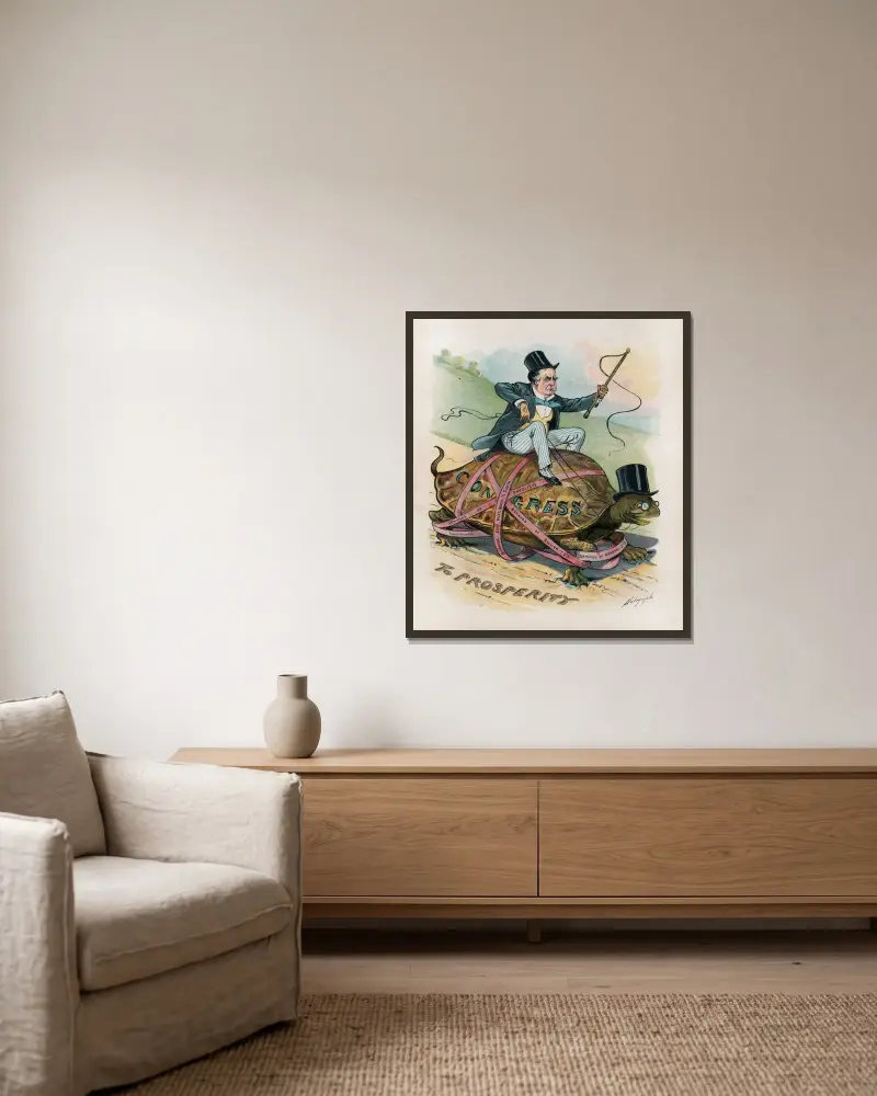 Unangenehme Lage des „Vorboten des Wohlstands“ von Louis Dalrymple gerahmt an einer Wand