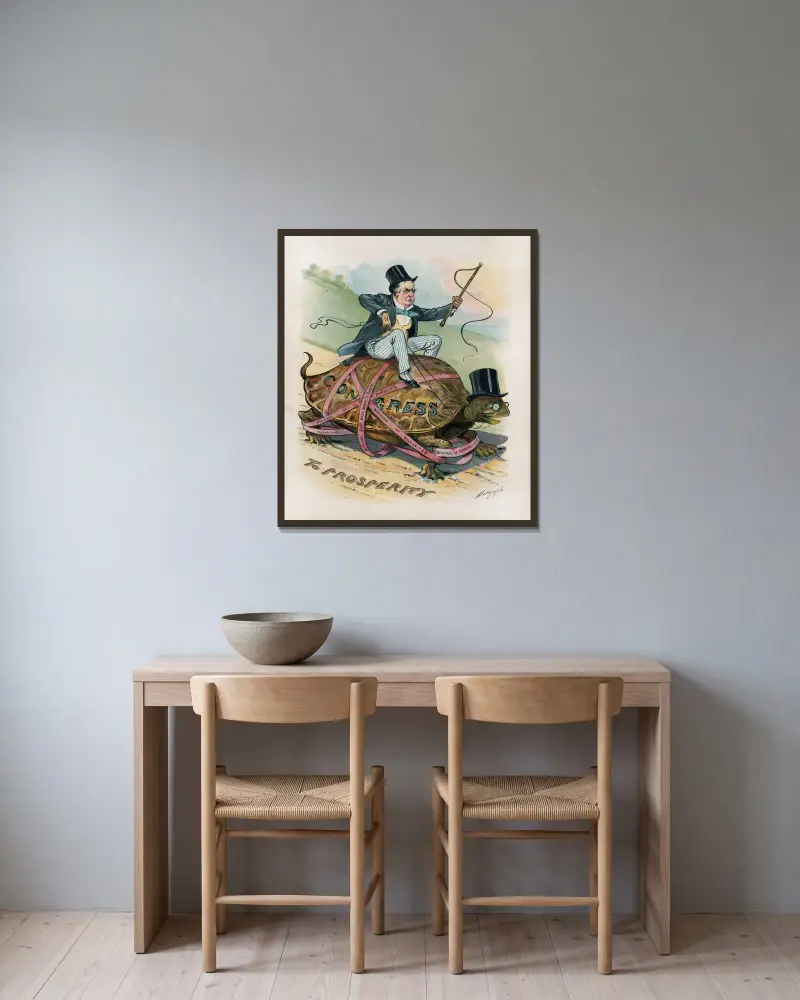 Unangenehme Lage des „Vorboten des Wohlstands“ von Louis Dalrymple gerahmt an einer Wand