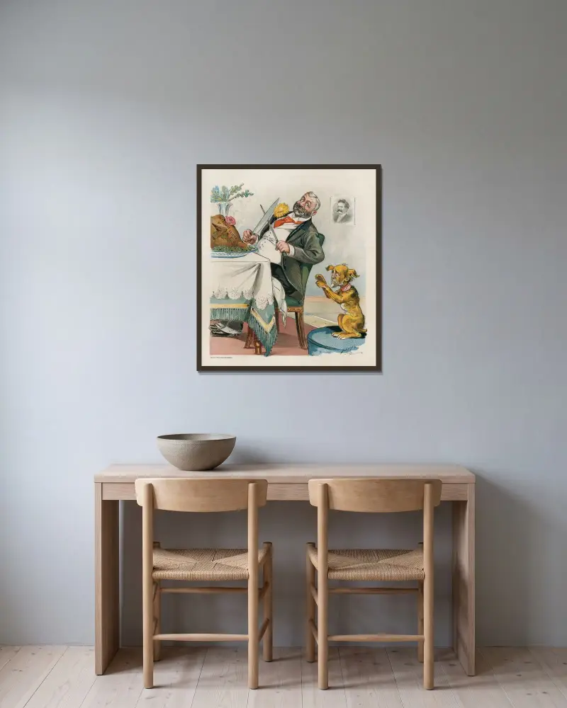 Warten auf Reste vom Thanksgiving-Tisch von Louis Dalrymple gerahmt an einer Wand