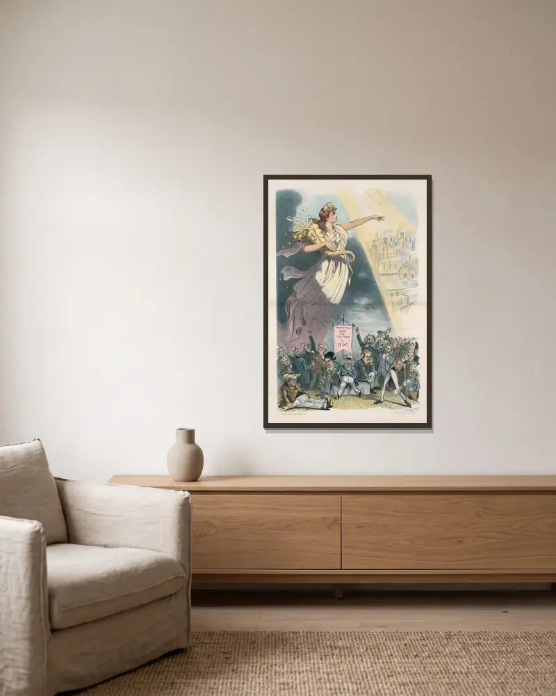 Warten auf bessere Zeiten von Louis Dalrymple gerahmt an einer Wand