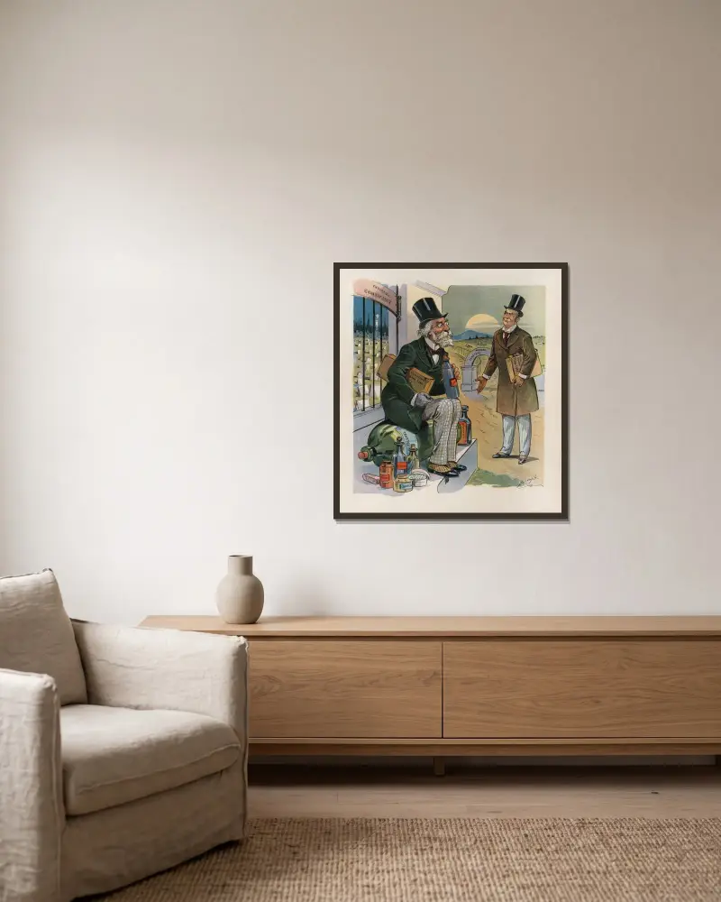 Wenn Ärzte sich uneinig sind von Louis Dalrymple gerahmt an einer Wand
