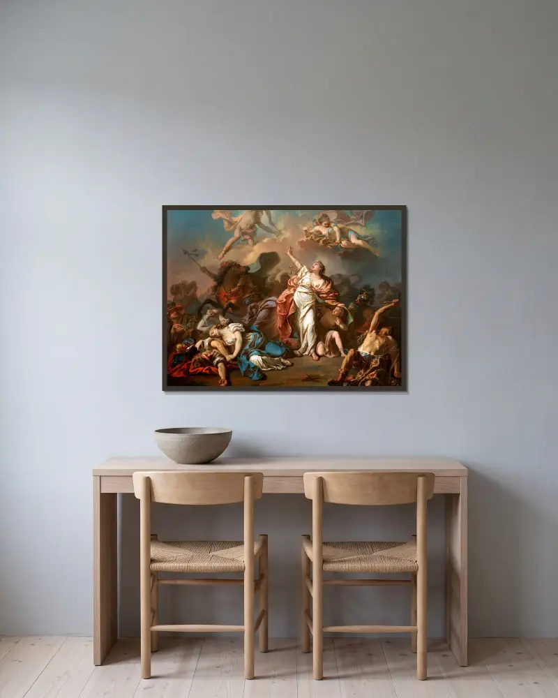 Apollo And Diana Attacking The Children Of Niobe av Jacques Louis David inramad på en vägg