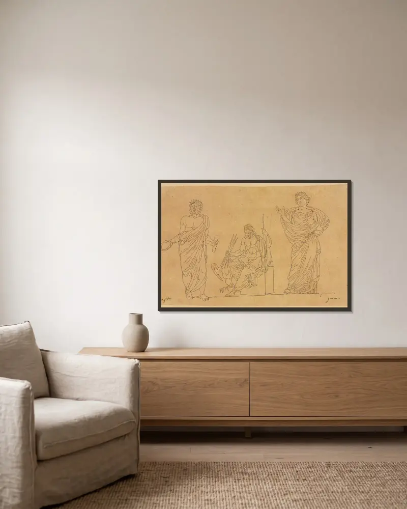 Götter und Göttin von Jacques Louis David gerahmt an einer Wand