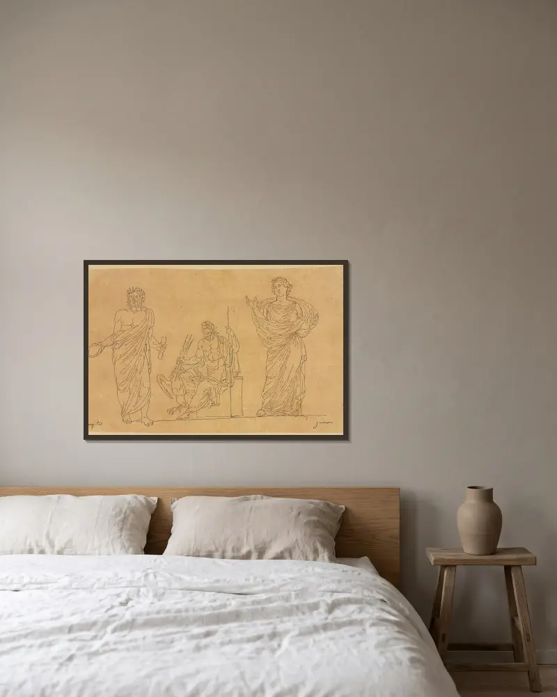 Götter und Göttin von Jacques Louis David gerahmt an einer Wand