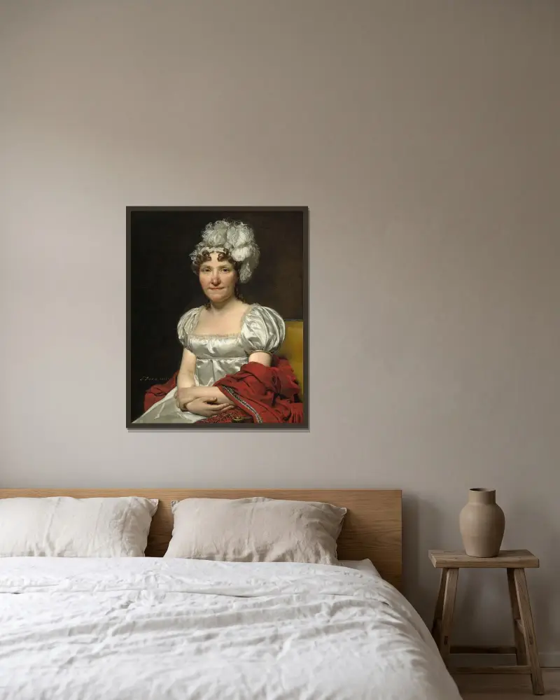 Madame David av Jacques Louis David inramad på en vägg
