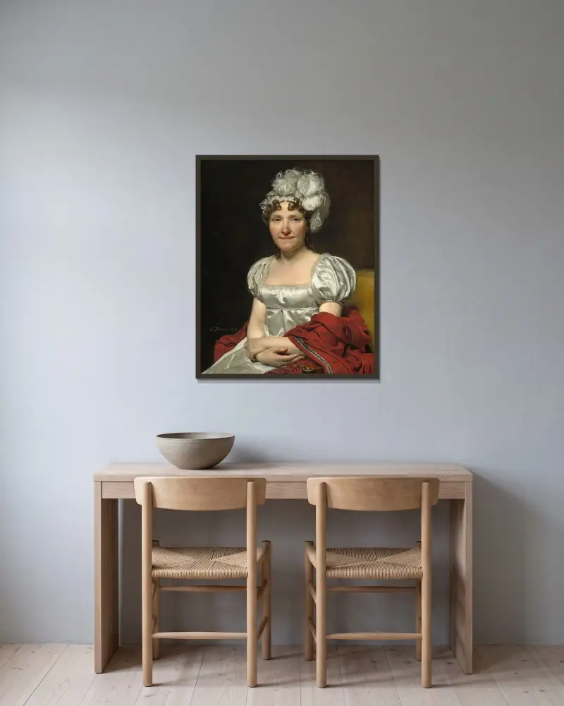 Madame David av Jacques Louis David inramad på en vägg