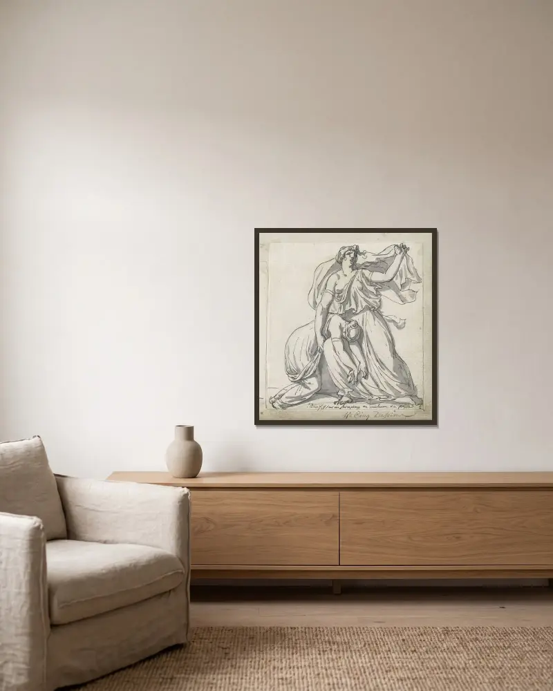 Niobe och hennes dotter av Jacques Louis David inramad på en vägg