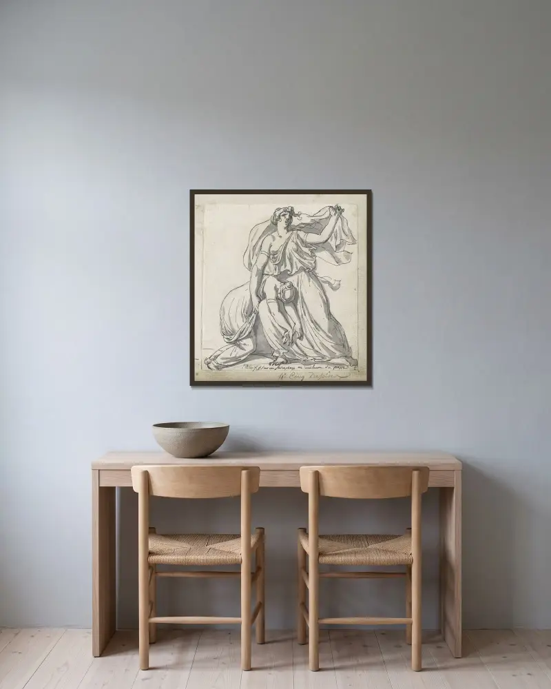 Niobe och hennes dotter av Jacques Louis David inramad på en vägg
