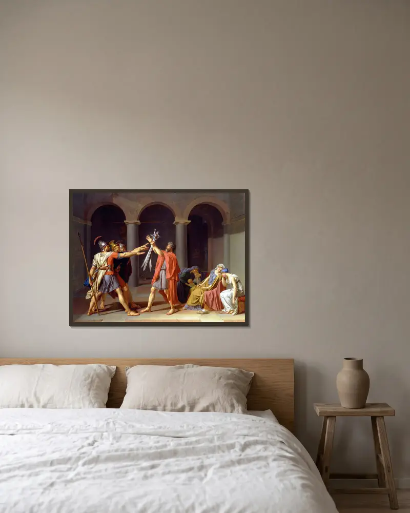 Oath Of The Horatii av Jacques Louis David inramad på en vägg