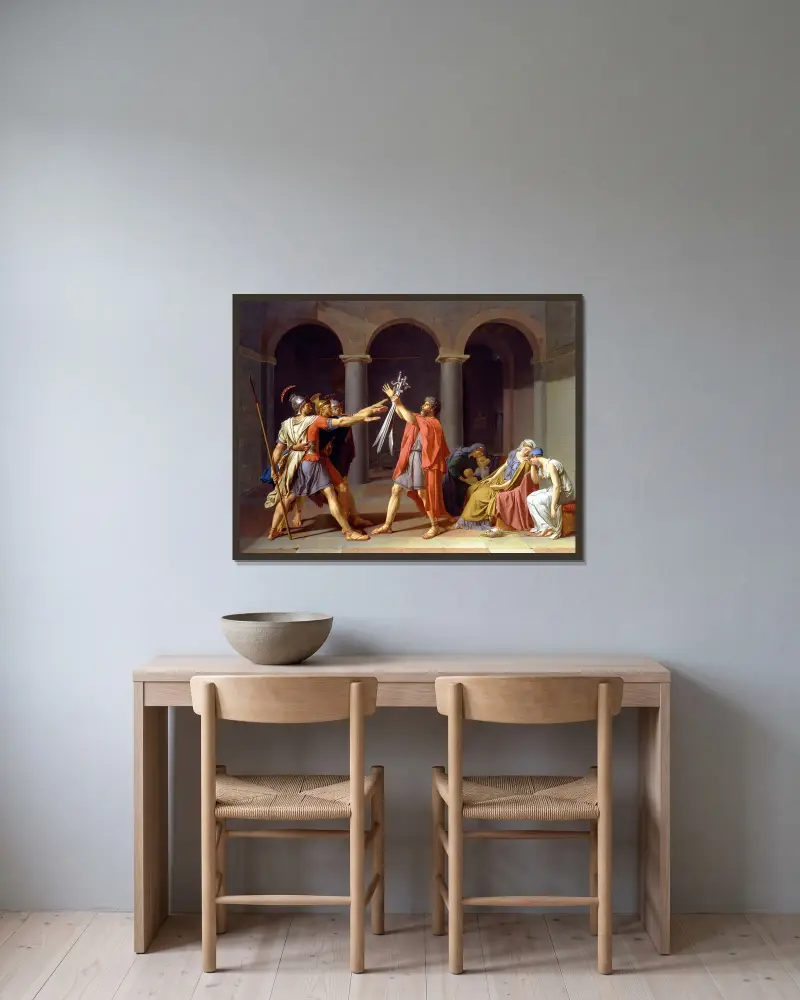 Oath Of The Horatii av Jacques Louis David inramad på en vägg