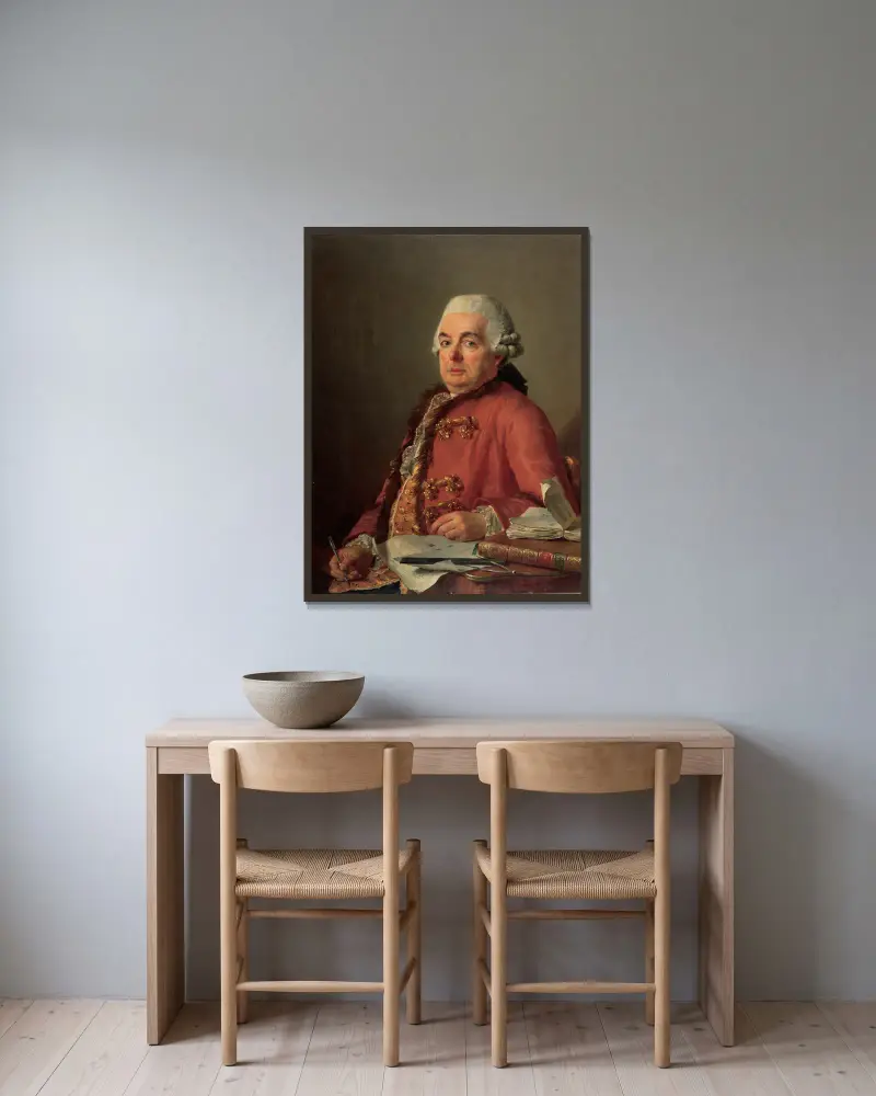 Portrait of Jacques-François Desmaisons av Jacques Louis David inramad på en vägg