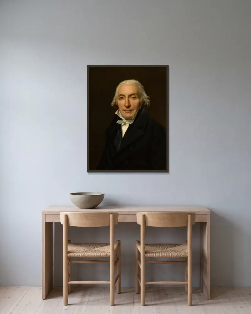 Portrait Of Jean-Pierre Delahaye av Jacques Louis David inramad på en vägg