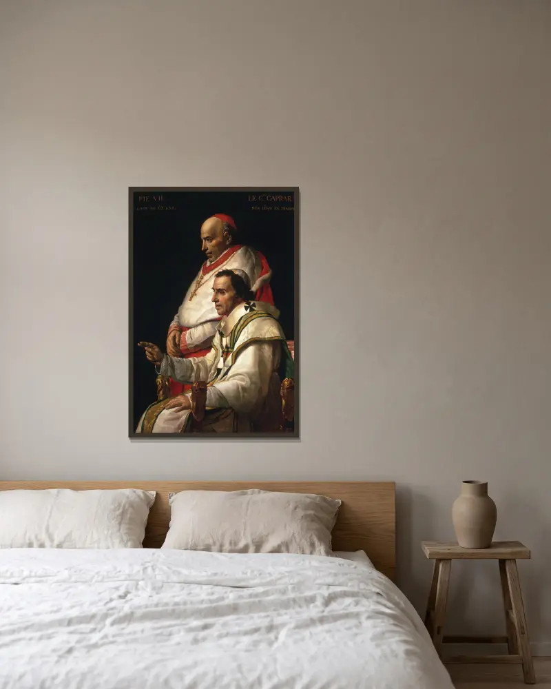 Portrait Of Pope Pius VII And Cardinal Caprara av Jacques Louis David inramad på en vägg