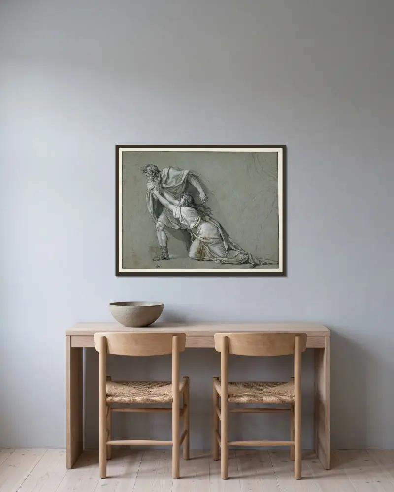 Marcus Attilius Regulus avfärd till Kartago av Jacques Louis David inramad på en vägg
