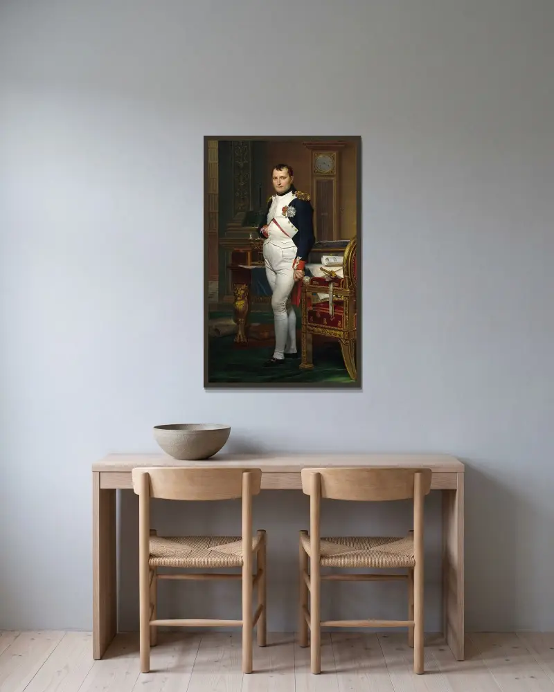 Kejsar Napoleon i sitt arbetsrum på Tuilerierna av Jacques Louis David inramad på en vägg