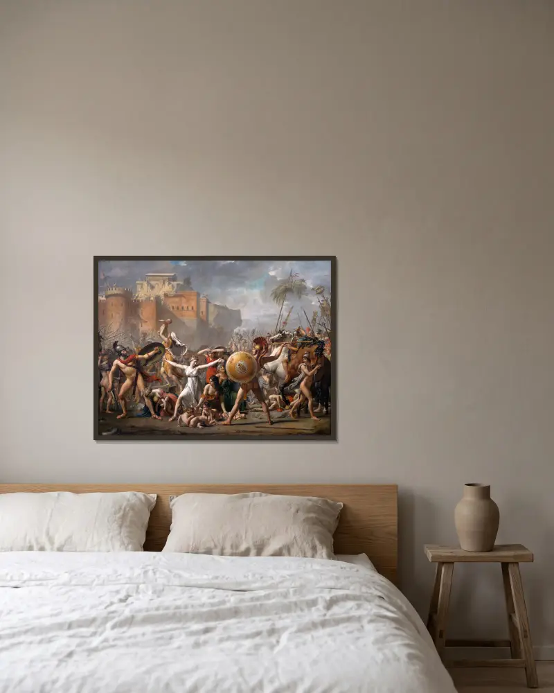 The Intervention Of The Sabine Women av Jacques Louis David inramad på en vägg