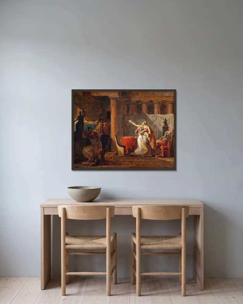 Die Liktoren bringen Brutus die Leichen seiner Söhne. Studie von Jacques Louis David gerahmt an einer Wand