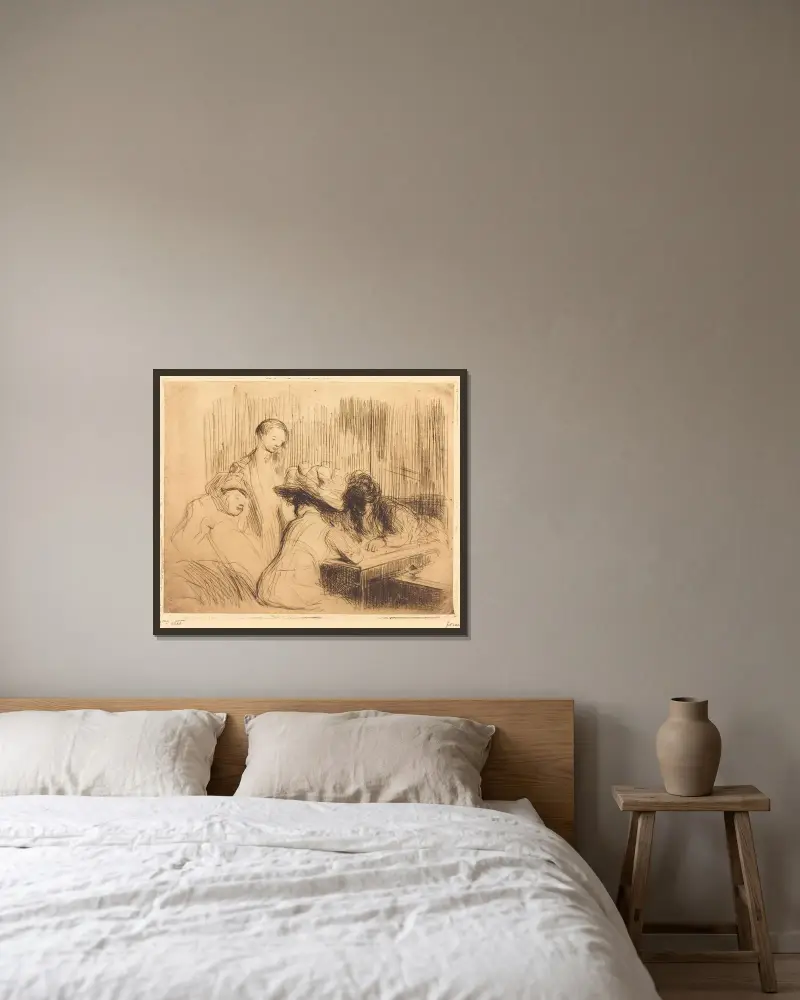 Ett dopp vid Montmartre av Jean-Louis Forain inramad på en vägg