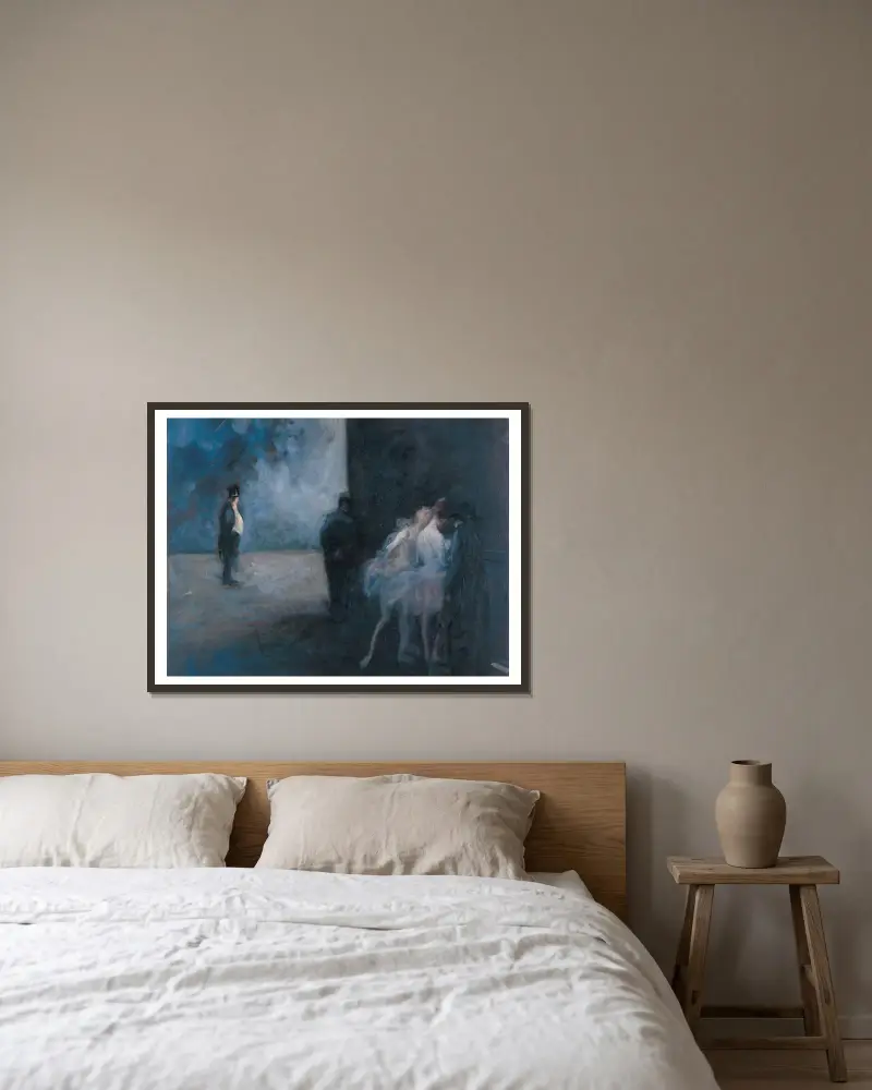 Backstage – Symphonie in Blau von Jean-Louis Forain gerahmt an einer Wand