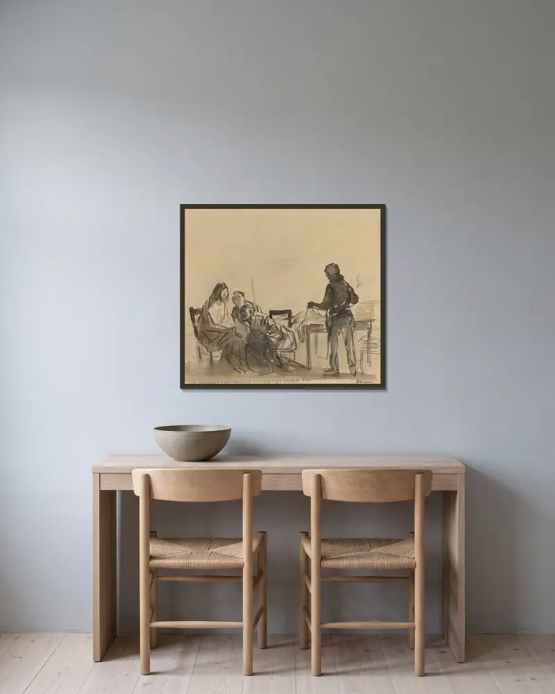 Före måltiden i Emmaus av Jean-Louis Forain inramad på en vägg