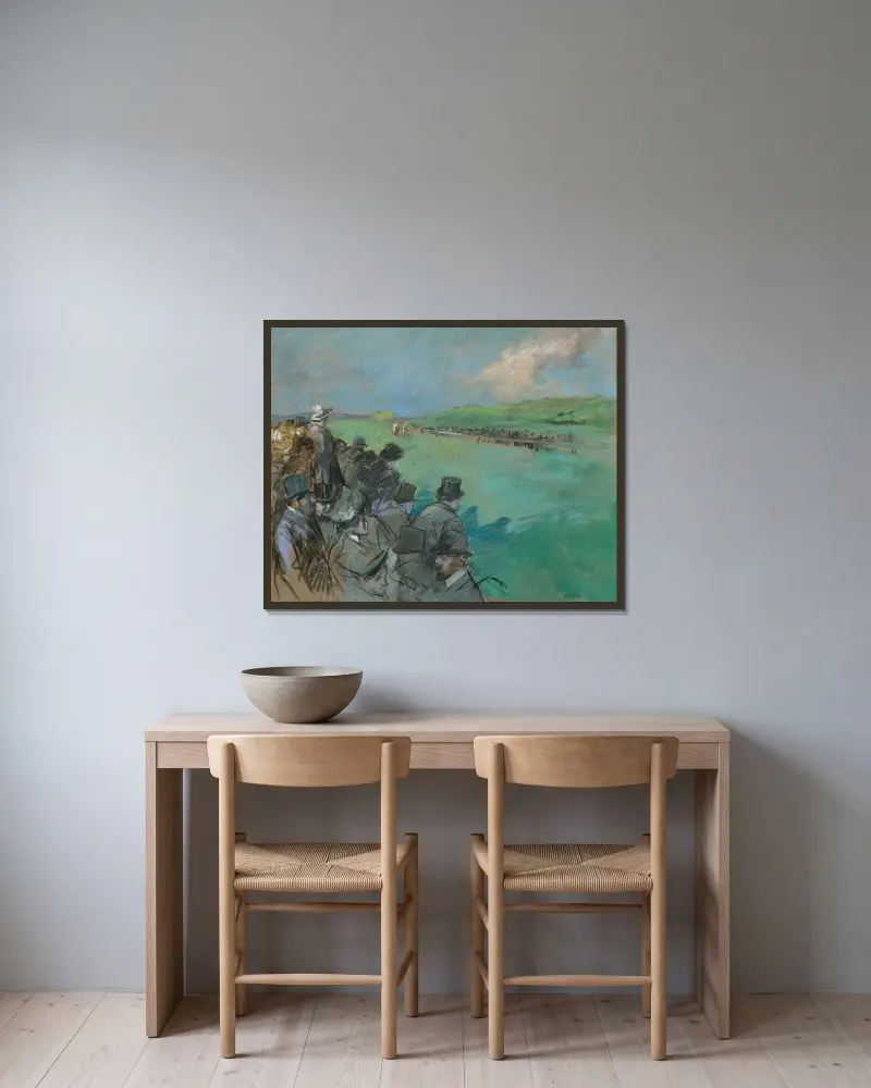 Kapplöpningsfältet av Jean-Louis Forain inramad på en vägg