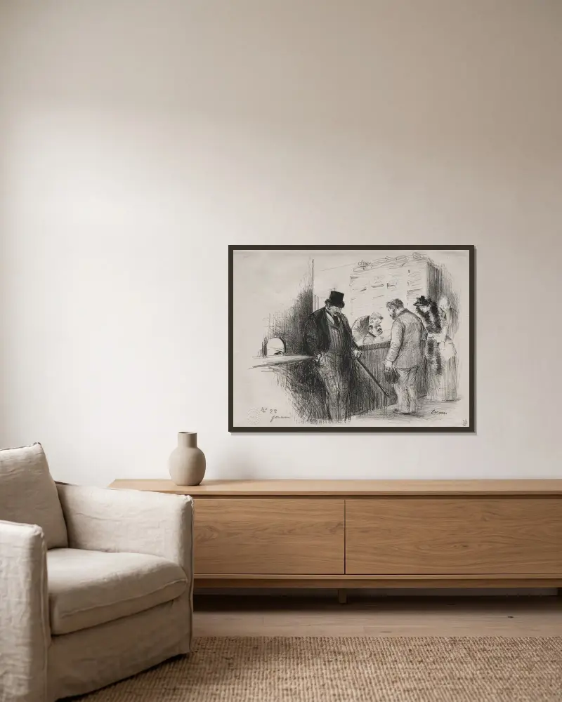 Chez l’Huissler av Jean-Louis Forain inramad på en vägg