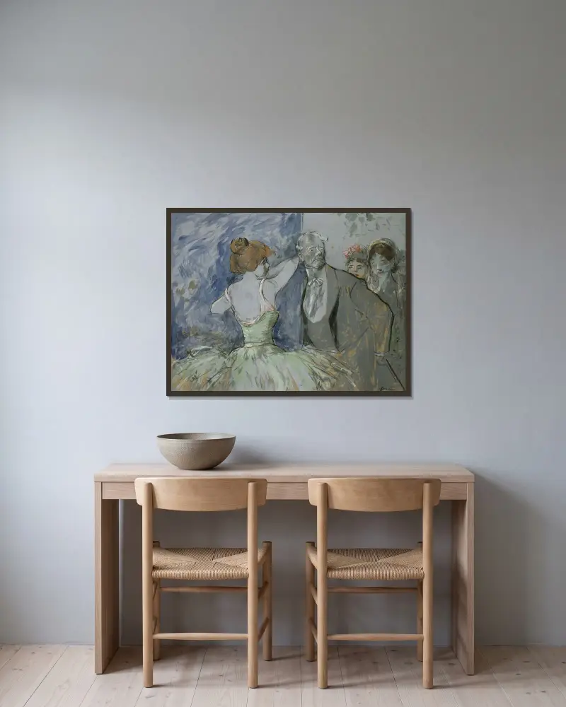 Bakom kulisserna av Jean-Louis Forain inramad på en vägg
