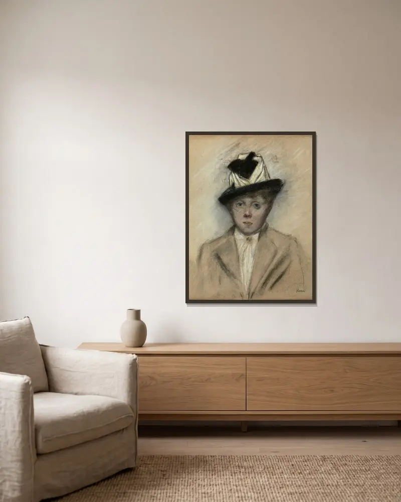 Femme au chapeau av Jean-Louis Forain inramad på en vägg