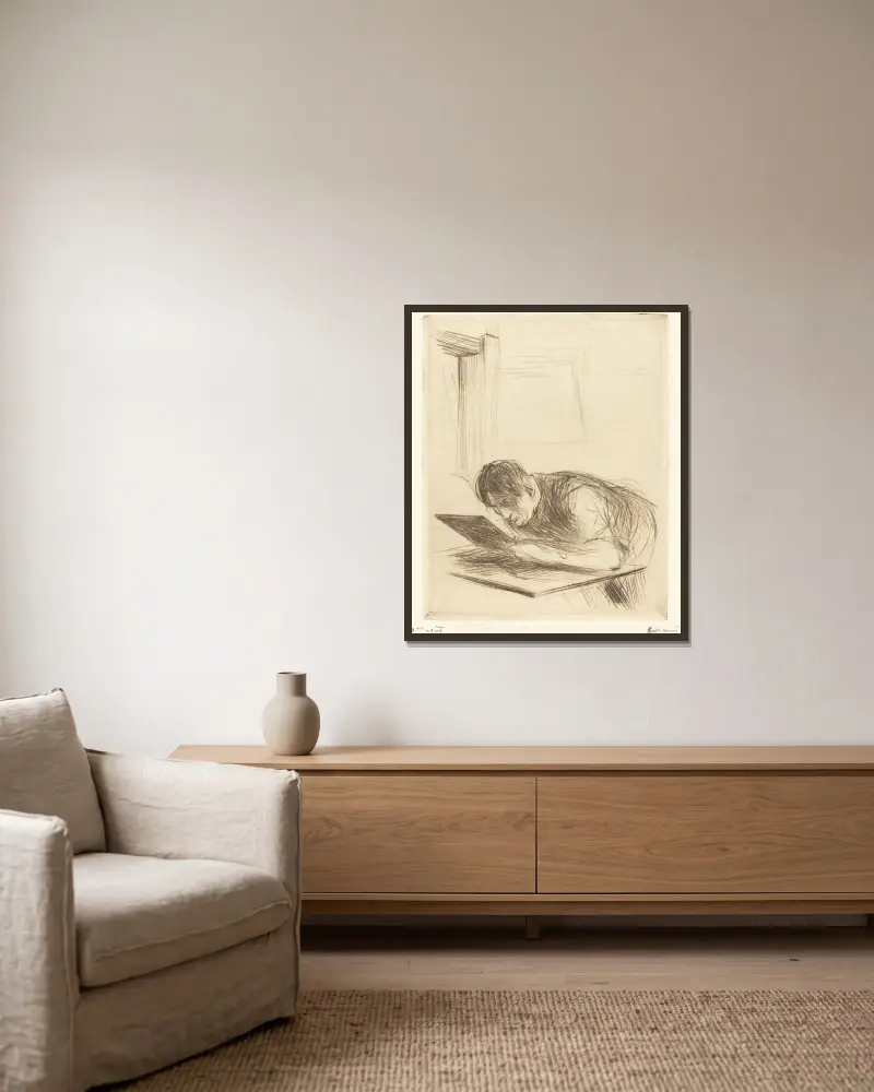 Forain Etching (first plate) av Jean-Louis Forain inramad på en vägg