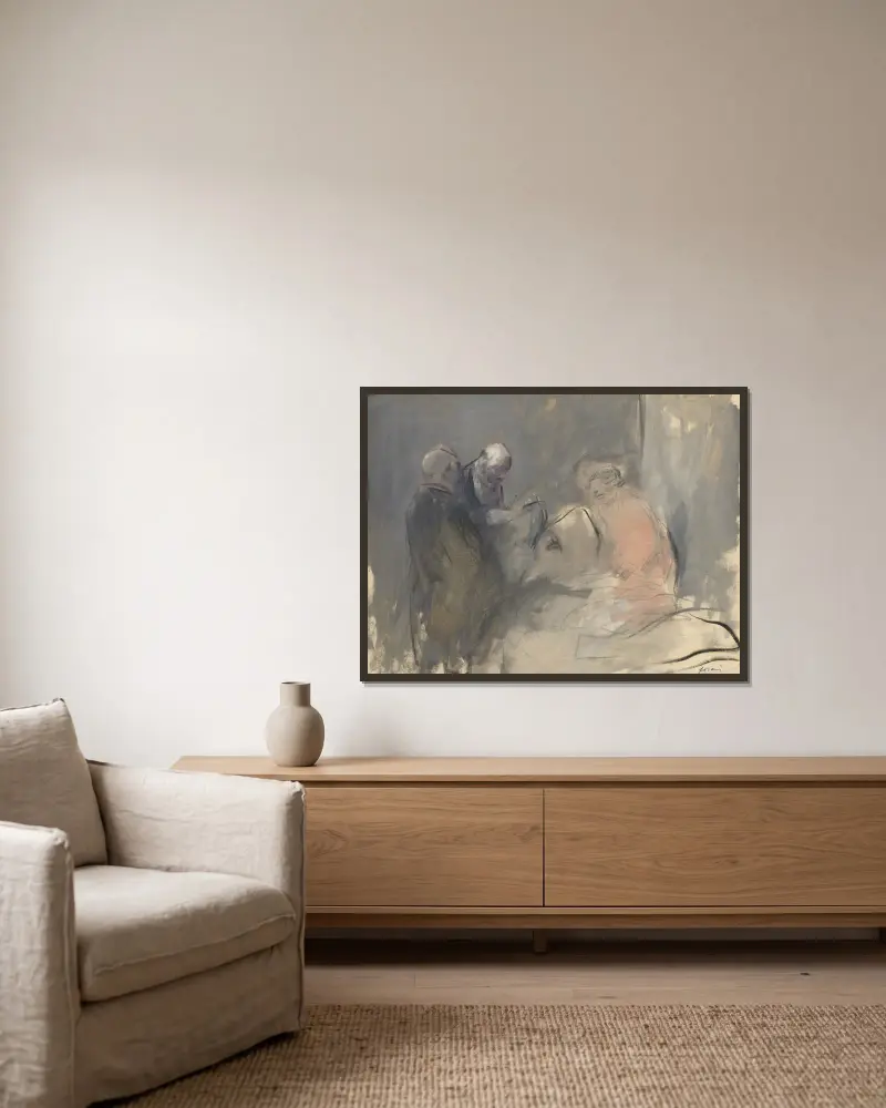 In the Hospital (fourth quarter 1800s or first third 1900s) av Jean-Louis Forain inramad på en vägg