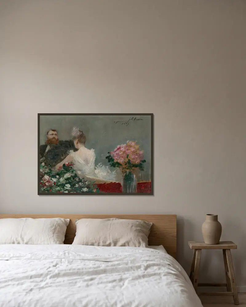 Den blomstrande logen av Jean-Louis Forain inramad på en vägg