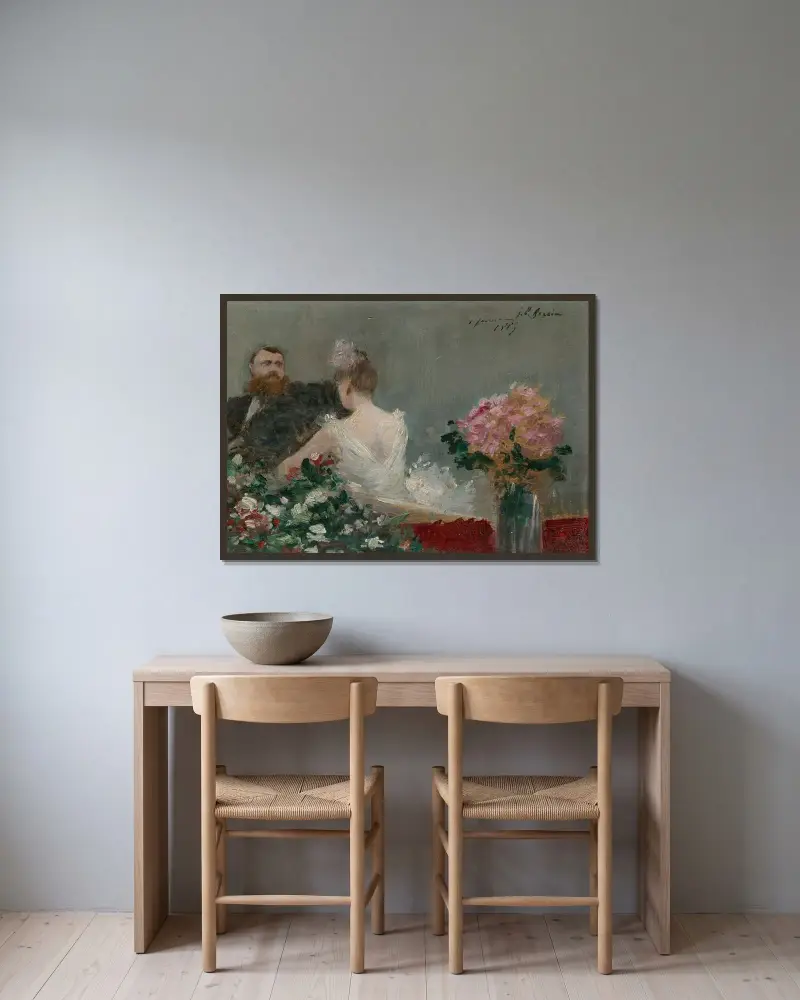 Den blomstrande logen av Jean-Louis Forain inramad på en vägg