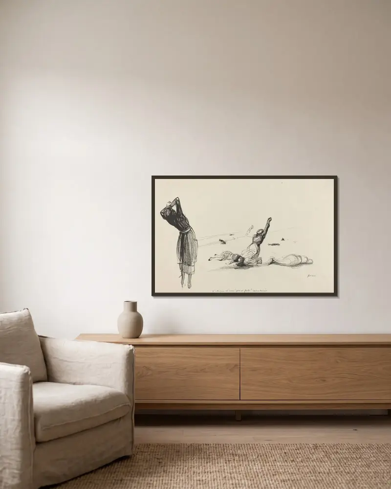 Attacken mot en engelsk 'place forte' (troligen 1917) av Jean-Louis Forain inramad på en vägg