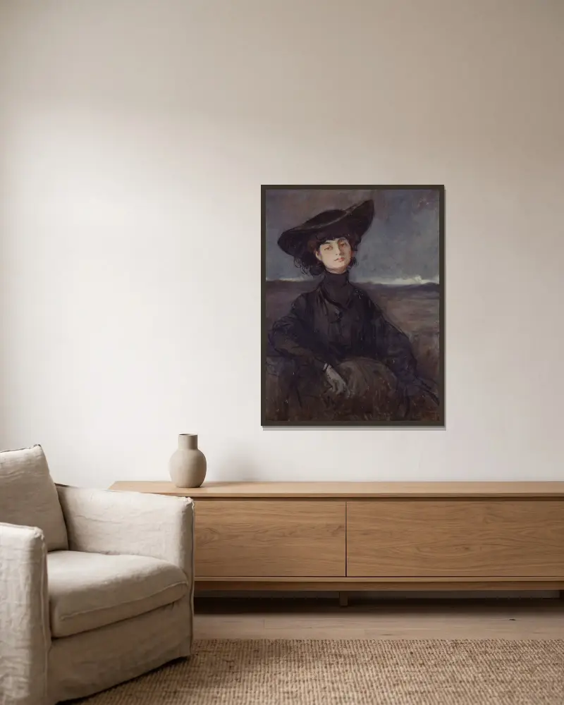 Portrait de la comtesse Anna de Noailles, née Brancovan (1876-1933), poétesse av Jean-Louis Forain inramad på en vägg