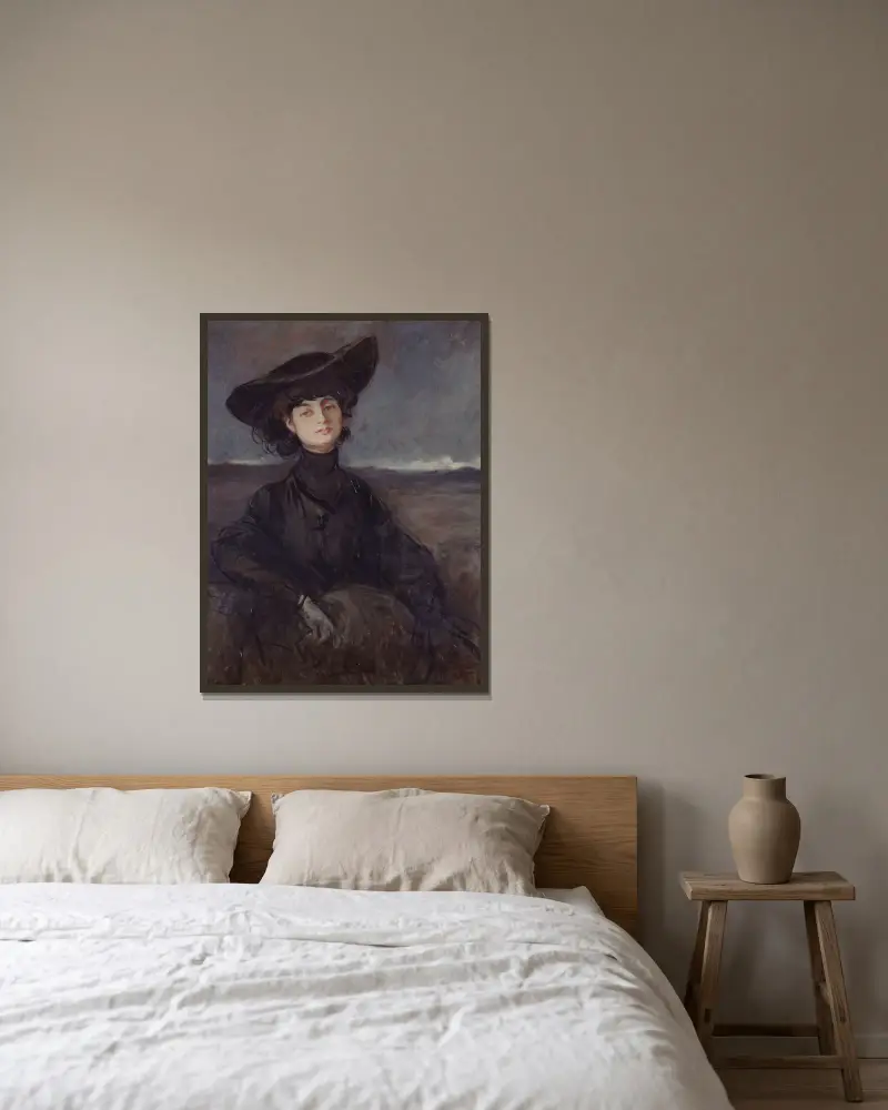 Portrait de la comtesse Anna de Noailles, née Brancovan (1876-1933), poétesse av Jean-Louis Forain inramad på en vägg