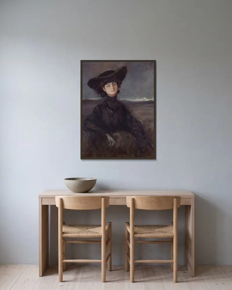 Portrait de la comtesse Anna de Noailles, née Brancovan (1876-1933), poétesse av Jean-Louis Forain inramad på en vägg