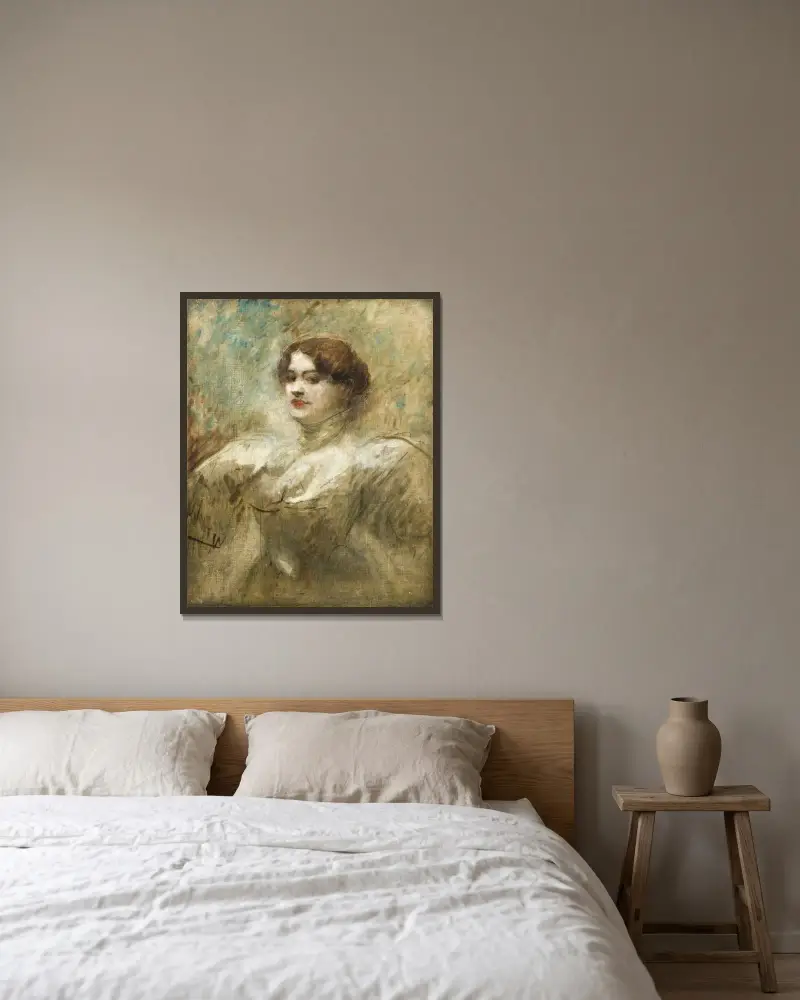 Förmodat porträtt av Mademoiselle Lender av Jean-Louis Forain inramad på en vägg