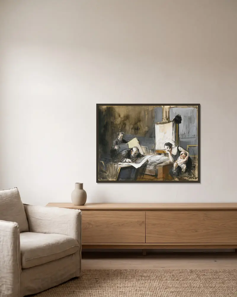 The Print Dealer av Jean-Louis Forain inramad på en vägg