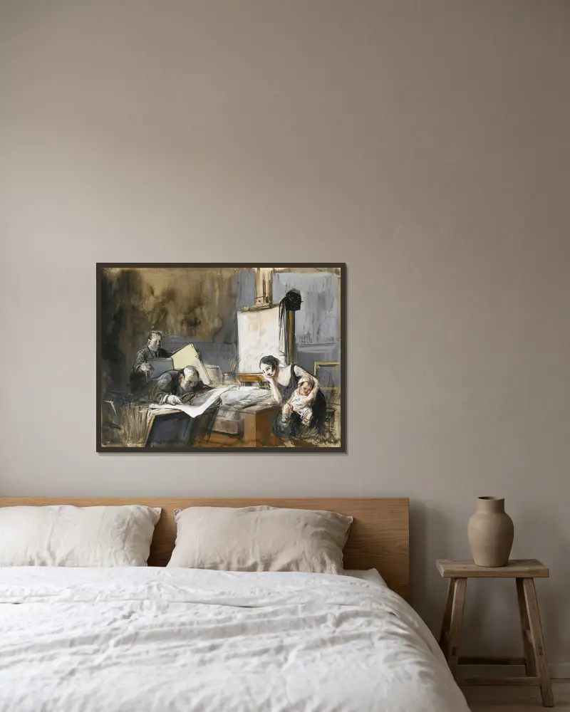 The Print Dealer av Jean-Louis Forain inramad på en vägg