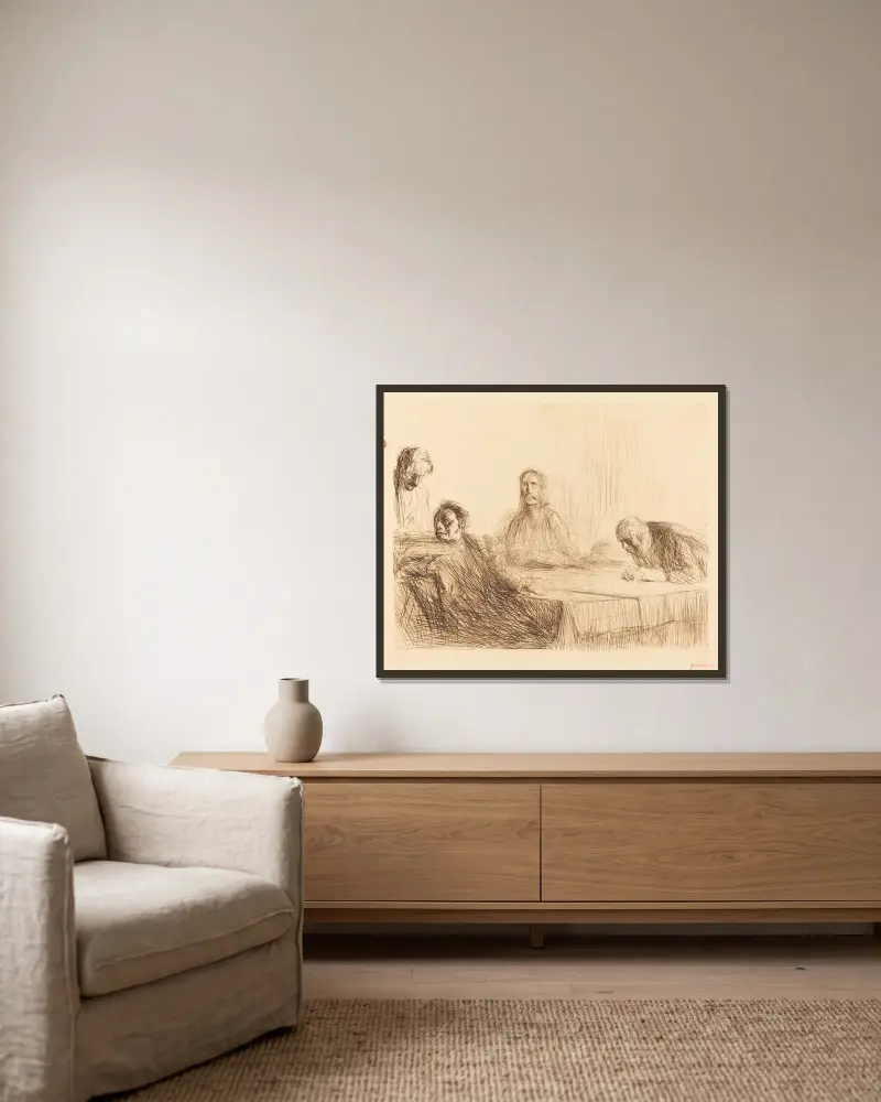 Måltiden i Emmaus (andra plåten) av Jean-Louis Forain inramad på en vägg