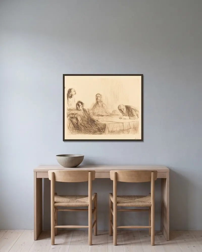 Måltiden i Emmaus (andra plåten) av Jean-Louis Forain inramad på en vägg